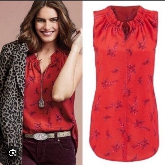 CAbi 5222 red floral fierce spring sleeveless blouse - Picture 1 of 8